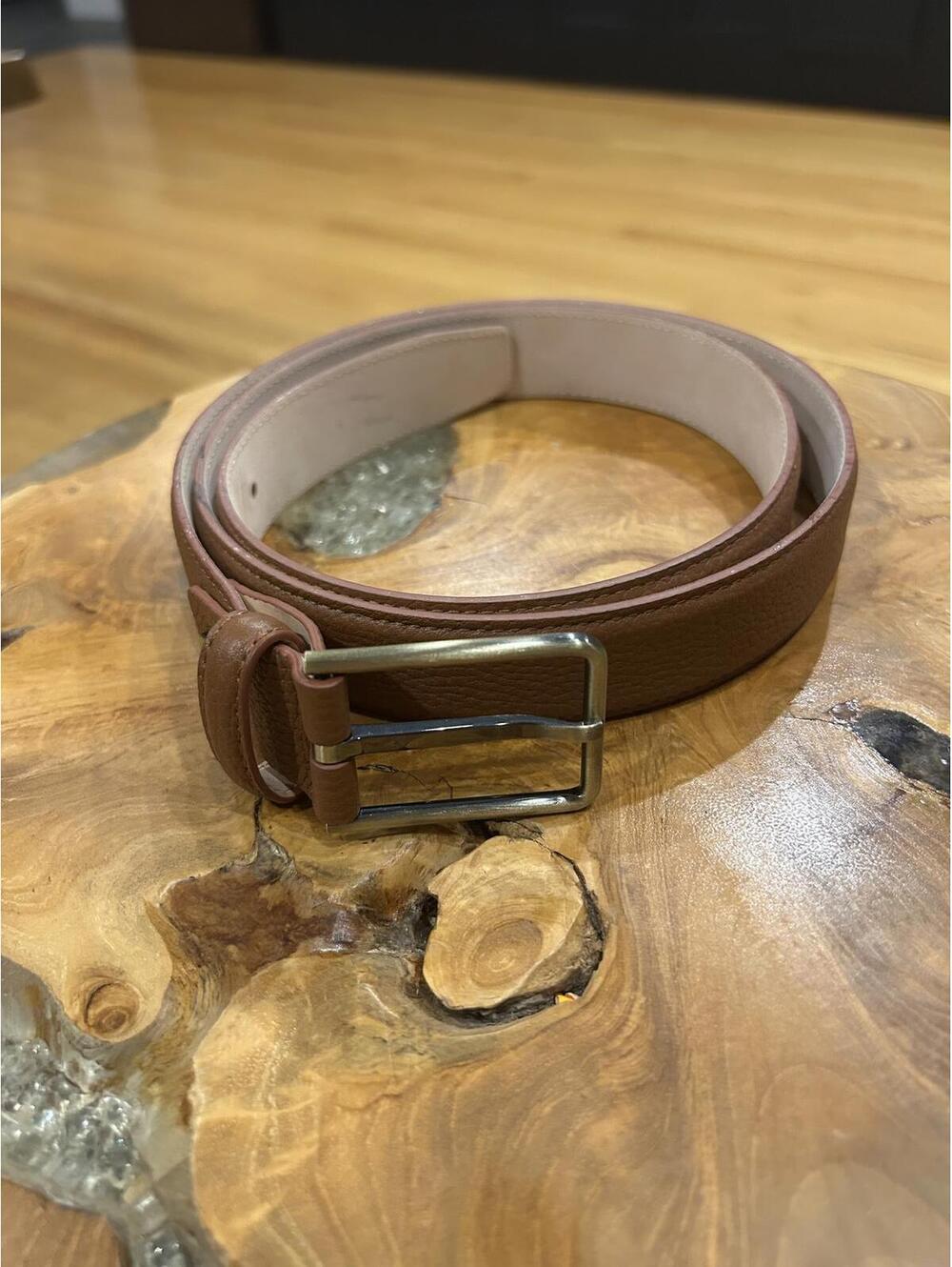 ITALIC Brown Leather Belt with Metal Buckle